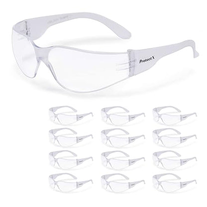 ProtectX Safety Glasses for Men & Women, Safety Sunglasses with Anti-Fog Scratch Resistant Lenses, Non-Slip Grips, ANSI Z87.1 - color: Skywalker Clear 12 Pk