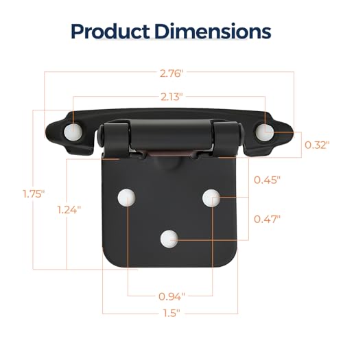 4 Pack (2 Pairs) Matte Black Cabinet Hinges for Kitchen Doors, Self-Closing, 1/2 Inch Overlay (Variable), Semi-Concealed Face Frame, Surface Mount Cabinet Hardware - color: Matte Black