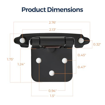 4 Pack (2 Pairs) Matte Black Cabinet Hinges for Kitchen Doors, Self-Closing, 1/2 Inch Overlay (Variable), Semi-Concealed Face Frame, Surface Mount Cabinet Hardware - color: Matte Black
