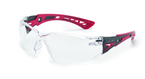 Bolle Safety Bollé Safety 41080, Rush+ Safety Glasses Platinum®, Black & Red Frame, Clear Lenses