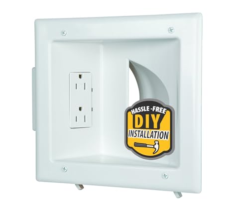 DATA COMM Electronic 45-0031-WH Recessed Low Voltage Media Wall Plate w/ Built-In Duplex Receptacle Outlet, Cable Management - Elevate Your Home Entertainment w/ Stylish White Panel - style: with Duplex Receptacle