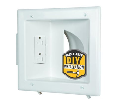DATA COMM Electronic 45-0031-WH Recessed Low Voltage Media Wall Plate w/ Built-In Duplex Receptacle Outlet, Cable Management - Elevate Your Home Entertainment w/ Stylish White Panel - style: with Duplex Receptacle