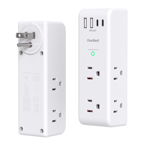 Surge Protector Outlet Extender with Rotating Plug, 6 AC Multi Plug Outlet with 4 USB Ports (3 USB C), 1800 J, 3-Sided Swivel Power Strip with Spaced Outlet Splitter for Dorm Office, White-2 Pack - color: White, size: 2C2A, 2 Pack
