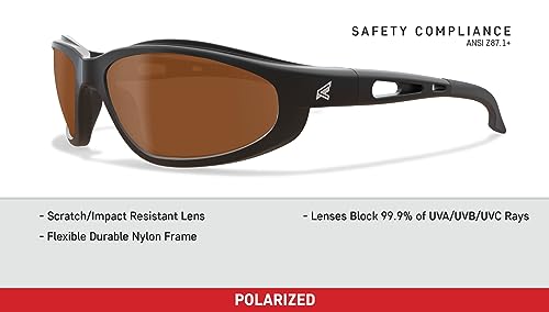 EDGE Dakura | Polarized Safety Glasses | ANSI Rated | Anti-Slip | 99.9% UV Protection | 3X Dipper Anti-Scratch (Black, Polarized Copper Driving) - color: Black