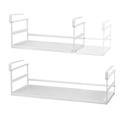 Expandable Under Shelf Storage Basket, 2 Pack Hanging Baskets Under Cabinet Shelf Organizer, Add-on Space Saver Kitchen, Pantry, Laundry Room, Heavy-Duty Slide-in White Higher & Wider Size - size: 13.19-23.03" W × 8.66" D × 7.16" H