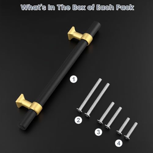 5Pack Hole Centers 5inch(128mm) Black Cabinet Handles with Brushed Brass Base T Shaped Kitchen Cabinet Pulls Hardware Pull Handle for Cabinets Dressers 7.5inch Total Length - color: Black with Brushed Brass Base, size: Hole Centers: 5inch