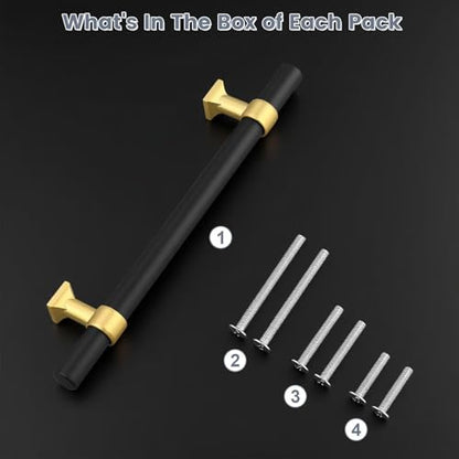 5Pack Hole Centers 5inch(128mm) Black Cabinet Handles with Brushed Brass Base T Shaped Kitchen Cabinet Pulls Hardware Pull Handle for Cabinets Dressers 7.5inch Total Length - color: Black with Brushed Brass Base, size: Hole Centers: 5inch