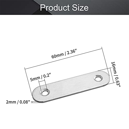 MroMax 10Pcs 201 Stainless Steel Straight Brackets 2.36" x 0.63" Flat Straight Braces Brushed Metal Fixed Connecting Plate for Repairing Furniture, Bookcase, Table, Chair Legs 2 Holes with Screws - size: 2.36"x 0.63"x 0.08"(LxWxT)