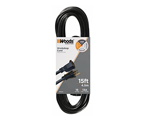 Southwire Extension Cord - Reliable Indoor & Outdoor Power - Neutral Black Finish - Vinyl Jacket - Reinforced Blades - Molded Plugs - 3 Prong - 15 Foot Length - size: 15 ft