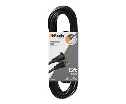 Southwire Extension Cord - Reliable Indoor & Outdoor Power - Neutral Black Finish - Vinyl Jacket - Reinforced Blades - Molded Plugs - 3 Prong - 15 Foot Length - size: 15 ft