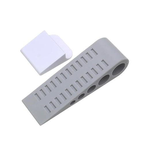 Door Stoppers (3 Pack), Heavy Duty Rubber Door Stopper Wedge for Bottom of Door on Floor, Non-Slip Stackable Door Stops for Carpet & Hard Floors, Includes Storage Holder/Bracket - Grey - 3-Pack - color: Gray