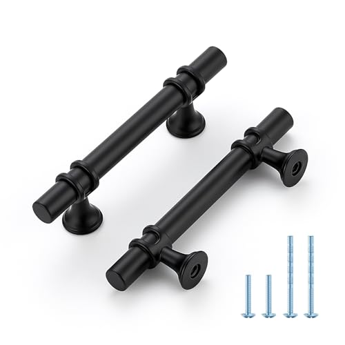 HOME EDIT Matte Black Cabinet Handles, 3 Inch Hole Center Modern T-Bar Drawer Pulls, Decorative Hardware for Cabinets, Dressers, and Drawers, 10 Pack - color: Matte Black, size: 3 Inch Hole Center