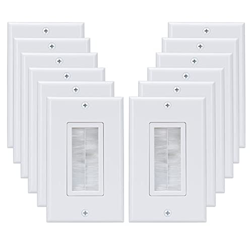 1 Gang Brush Wall Plate Decora Style White Brush Wall for Passing Through Speaker Wires/Coaxial/HDMI/Network/Phone/Audio/Video Cables, Pack of 12, White, 24 Screws Included - color: White