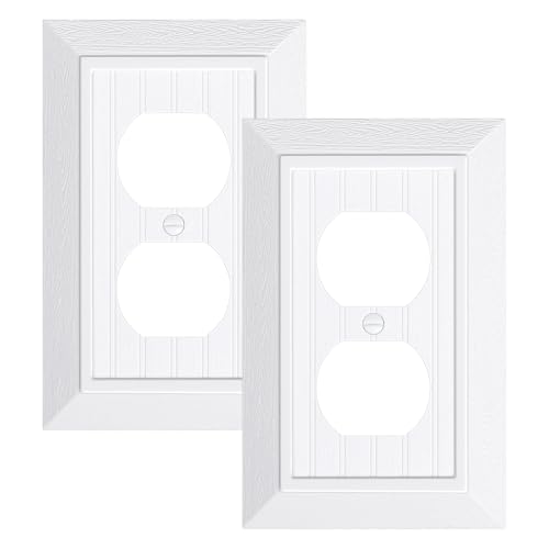 2-Pack Classic Beadboard Duplex Outlet Cover Plate, Decorative Unbreakable Polycarbonate Switch Plates and Outlet Covers, Pure White Wall Plates for Electrical Outlets, 1 Gang Receptacle Cover - color: Pure White, size: 1 Duplex 2PK