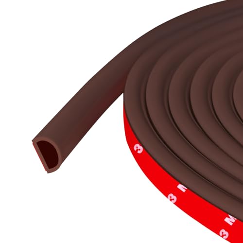 Weather Stripping Door Seal Self Adhesive Weather Strip Silicone D Shaped Door Seal Strip for Door Frame/Window Seal, 20Ft, Brown (3/8" W × 5/16" T) - color: Brown, size: M (3/8" W × 5/16" T)