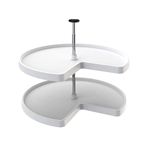 Rev-A-Shelf 2 Tier Kidney Cut Lazy Susan for Corner Base Cabinets, Plastic, 32" Double Shelf Swivel Kitchen Spice/ Can Organizer, White, 3472-32-11-52 - size: 32 inch