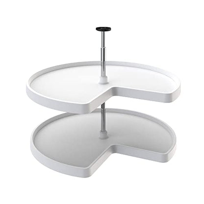 Rev-A-Shelf 2 Tier Kidney Cut Lazy Susan for Corner Base Cabinets, Plastic, 32" Double Shelf Swivel Kitchen Spice/ Can Organizer, White, 3472-32-11-52 - size: 32 inch