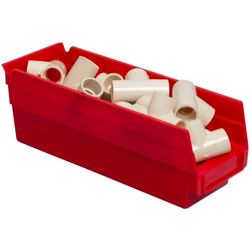 Akro-Mils 30120 Plastic Shelf Bins, Heavy Duty Storage Bins for Garage, Closet, and Drawer Organization, 12" x 4" x 4", Red, 24-Pack - color: Red