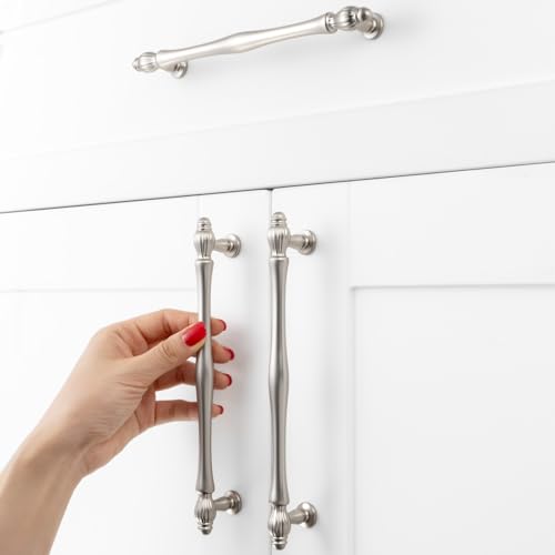 10 Pack 6-1/4 Inch Brushed Nickel Cabinet Pulls Satin Nickel Cabinet Handles Nickel Hardware for Kitchen Cabinets 2510 Drawer Dresser Cupboard Bedroom Bathroom - color: Brushed Nickel, size: 6-1/4 In Hole Distance