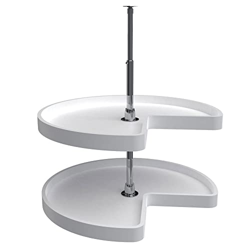 Rev-A-Shelf 28" Kidney Shaped Dual Tier Lazy Susan Shelf Organizer for Corner Base Kitchen Cabinets, Plastic Home Storage, White, 6472-28-11-52 - size: 28 in.