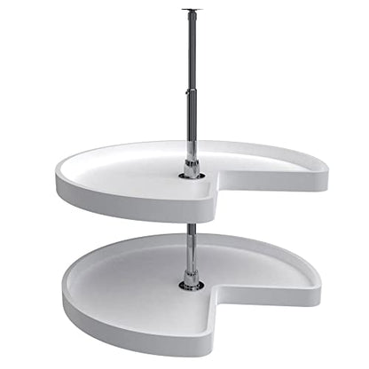 Rev-A-Shelf 28" Kidney Shaped Dual Tier Lazy Susan Shelf Organizer for Corner Base Kitchen Cabinets, Plastic Home Storage, White, 6472-28-11-52 - size: 28 in.