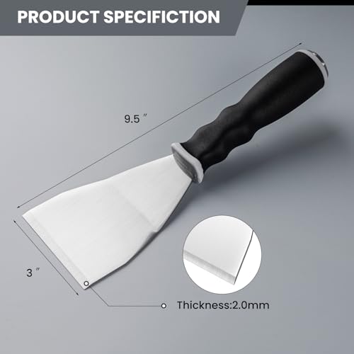 Mister Rui 2 Pack Paint Scraper Set, 3" Bent Paint Scraper with 10 in 1 Putty Knife, Stainless Steel Painting Tools, Metal Curved Floor Scraper for Cleaning, Removing, Repairing - color: 10 in 1 and 3" Bent Putty Knife