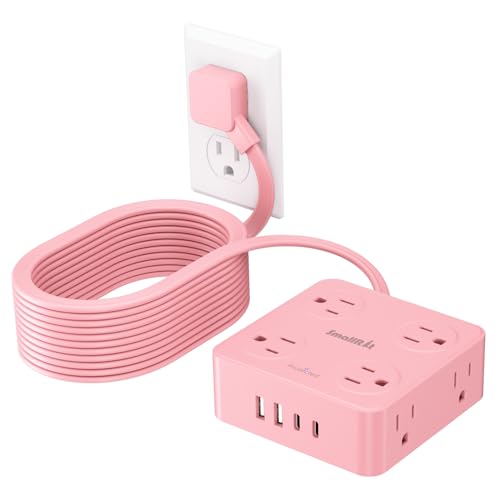 Power Strips with Surge Protection, SMALLRT Extension Cord with Multiple Outlets, 10FT Flat Plug Power Strip with USB Ports, 8 Outlets, Outlet Extender Surge Protector Outlet for Home Office, Pink - color: Pink, size: 10 Ft