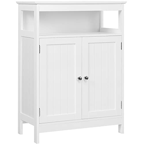 Yaheetech Bathroom Floor Storage Cabinet, Wooden Free Standing Storage Organizer with 2 Doors & Adjustable Shelves, for Living Room Hallway, White - color: White, size: 24″ L × 12″ W × 31.5″ H