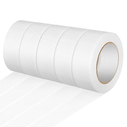 Pushglossy 5 Rolls Drywall Joint Tape 1.8 Inches x 492 ft Self Adhesive Fiberglass Mesh Drywall Joint Tape White Heavy Duty Wall Crack and Seam Patch for Repairing Joining Finishing