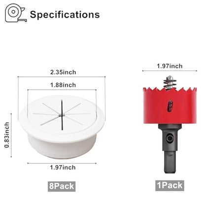 8 Pack TV Wire Hider for Wall, 1.97 Inch (50mm Hole) Cord Hider in Wall Cable Management Kit, Includes 8 Pass Throughs and 1 Hole Saw Drill Attachment Easy to Install - size: 50mm - 8 Pack