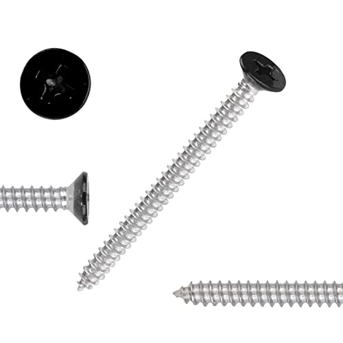Black Head 50 PCS #10X3 Stainless Steel Phillips Flat Head Wood Screws,Stainless Steel 18-8 A2(304) Screw,Home Screw Kit by QISHENG… - color: Black, size: #10x3"