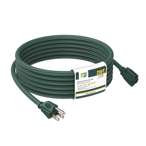EP 25FT Green Outdoor Extension Cord, 16/3 SJTW Heavy Duty Waterproof, 3 Prong Grounded Plug, 13A 1625W 16AWG, Cold-Resistant Flexible Power Cable for Garden, Home, Christmas Lights - color: Green, size: 25ft-1PK