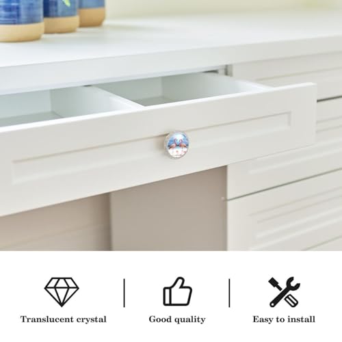 Transparent Cabinet Knobs Set of 4, Round, Clear, Drawer Pulls with Screws, Tropical Beach Animal Bird Flamingo - color: color19341