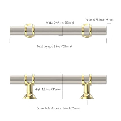 Asidrama 10 Pack 3 Inch(76mm) Champagne Bronze and Brushed Satin Nickel Kitchen Cabinet Handles, Cabinet Pulls Kitchen Cabinet Hardware Cupboard Handles Drawer Pulls - color: Gold and Brushed Satin Nickel, size: 3" Hole Center, style: 10 Pack