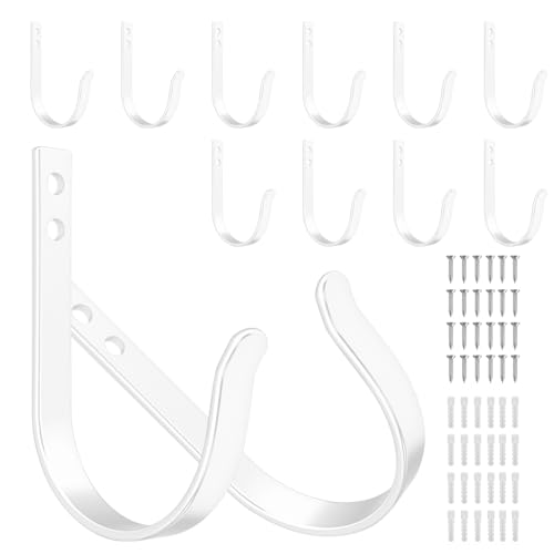 12 Pcs Wall Hooks for Hanging, Large Coat Hooks Wall Mount, Heavy Duty Screw in Metal Hooks for Wall (22LB), Towel Hooks for Bathrooms, Door, Mudroom, Backpack, Clothes, Closet, Purses, White - color: White