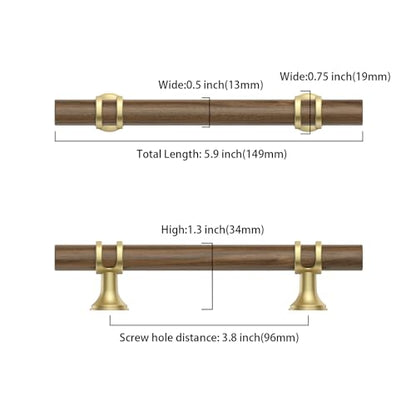 Asidrama 10 Pack 3.75 Inch(96mm) Wood and Gold Cabinet pulls Kitchen Cabinet Handles, Cabinet Pulls Kitchen Cabinet Hardware for Cupboard Drawer Pulls - color: wood and gold, size: 3.75" Hole Center, style: 10 Pack