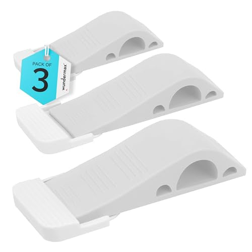 Wundermax Rubber Door Stoppers for Bottom of Door Stop - Pack of 3 Rubber Wedge for Carpet, Hardwood, Concrete, and Tile - Home Improvement Accessories - White - color: White