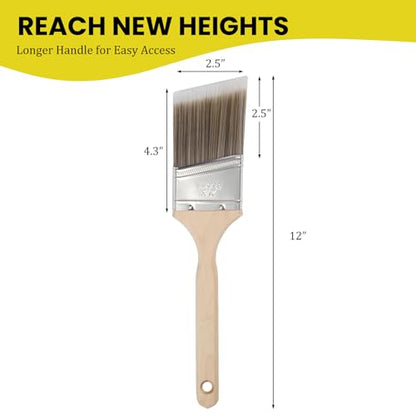 Mister Rui Paint Brush, 2.5 Inch Angled Paint Brush Professional Sash Brush for Trim, Cabinets, Door, Ergonomic Long Handle, Smooth Finish for Oil & Latex Paint - size: 1PCS, 2.5" Angled
