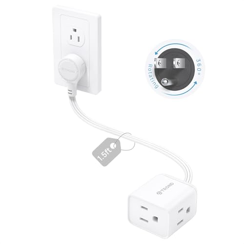 TROND Short Extension Cord 1.5ft with 360° Rotating Flat Plug, ETL Listed Low Profile Power Strip, Three Prong 3 Way Grounded Outlets, 13A, SPT 16/3 AWG for Indoor Home Office Cruise Travel, White - color: White, size: 1.5 ft, style: No Surge Protection