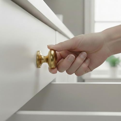 trust4care 2-Pack Large Brushed Satin Gold Bifold Closet Door Knobs with Wide Base, Golden Round Kitchen Cabinet Bi-fold Wardrobe Dresser Dummy Pull Knobs, 1.5 Inch Brass Drawer Handles - color: Gold, size: Set of 2