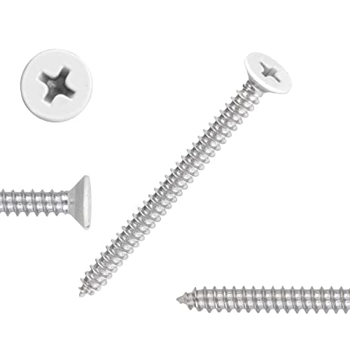 White Head 50 PCS #12X3 Stainless Steel Phillips Flat Head Wood Screws,Stainless Steel 18-8 A2(304) Screw,Home Screw Kit by QISHENG - color: White, size: #12x3"