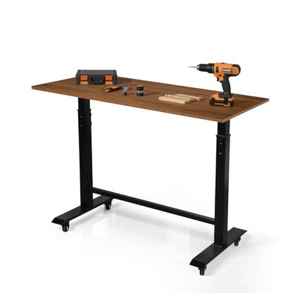 47" Adjustable Height Workbench(32-42''),Heavy Duty Work Bench with Switchable Wheels and Feet Mat,Portable Workbench Suitable for Workshop,Office,Garage