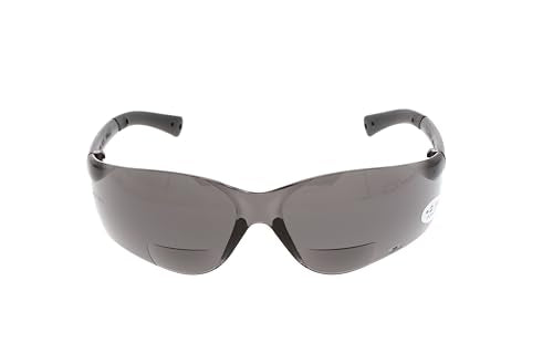 MCR Safety Crews BKH25G BearKat Magnifier Polycarbonate 2.5 Diopter Gray Lens Safety Glasses with Non-Slip Hybrid Black Temple Sleeve - color: Gray Lens, size: 2.5 Diopter