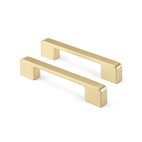 Rergy Cabinet Pulls Kitchen Handles for Cabinets, 10Pack Gold 3-3/4inch Hole Center, Square Drawer Hardware Zinc Alloy Dresser Handle for Cupboard - color: Brushed Gold, size: 3.75"/96mm Hole Center