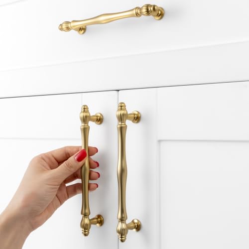 10 Pack 5 Inch Brushed Gold Cabinet Pulls Gold Cabinet Handles Gold Hardware for Kitchen Cabinets 2510 Drawer Dresser Cupboard Bedroom Bathroom - color: Brushed Gold, size: 5 In Hole Distance
