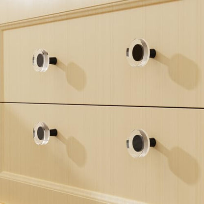 Black Matte Kitchen Cabinet Drawer Knobs 4 Crystal Brushed Cabinets Pulls Knob, Solid Base Closet Cupboard Dresser Drawers Hardware Handles, Round Bathroom Bedroom Pull Single Hole Satin Brass Knobs - color: Black-4 pack, size: Round