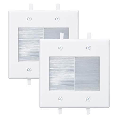 2 Gang Brush Wall Plate White Built in Low Voltage Mounting Bracket for Cables Pass Through 2 Pack - color: White, 2 Pack, w/Bracket
