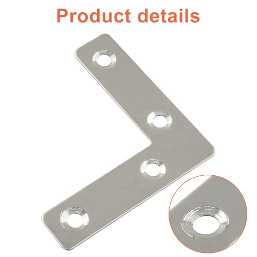 Bivethoi 10 Pack Repair Mending Bracket Plate, Stainless Steel Flat L Brackets, Flat Angle Corner Brace Bracket, Heavy Duty L Corner Brace Joining Plate with Screws(60 mm x 60 mm) - size: 60*60mm/2.4*2.4''