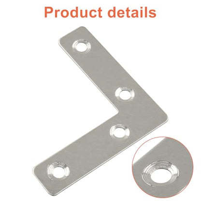 Bivethoi 10 Pack Repair Mending Bracket Plate, Stainless Steel Flat L Brackets, Flat Angle Corner Brace Bracket, Heavy Duty L Corner Brace Joining Plate with Screws(60 mm x 60 mm) - size: 60*60mm/2.4*2.4''