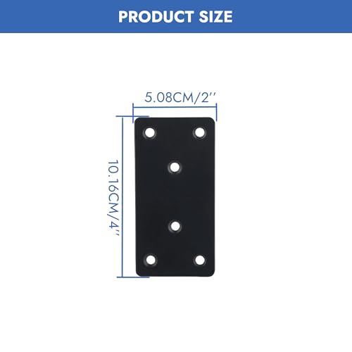 4 Pack Flat Mending Plate 4 x 2 Inch, Heavy Duty Black Stainless Steel Straight Brace Bracket for Wood, Furniture & Shelf Repair, Wood Connector Plate with Countersunk M4 Screws - size: 2"x4"